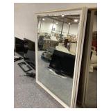 Very large white framed beveled wall mirror-