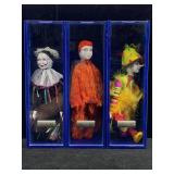 3 New Cirque du Soleil Clown dolls in blue case
