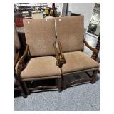 Pair of vintage upholstered, beige colored armed