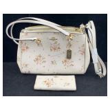 Coach carryall purse w/matching wallet cream/rose