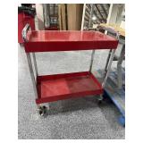 Red metal two tier rolling cart