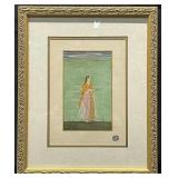 Mughal Style Painting of Indian Woman With Flower