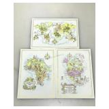 3 Vtg PanAm In-Flight Menus Cover Map Art By