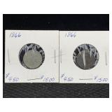 2-1866 Silver 3 Cent Us Coinage