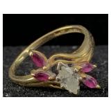 14k Gold Ring Diamond /spinel 2.9g Sz 7