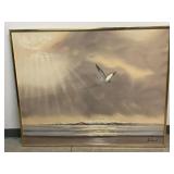 Andrew Signed Ocean Seagull Painting On Canvas.