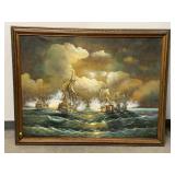 G. Nelson Signed 41x53 Sailing Ship Battle