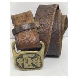 Vtg Brass Thunderbird Belt Buckle and Leather