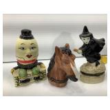 3 Odd Box trinket box, Witch, horse bust & H
