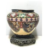 Vtg Cloisonné bowl planter w/stand, some damage