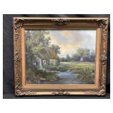 Original Cottage and Waterwheel River Landscape