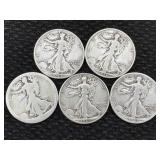 5-silver Half Dollars 90% Silver