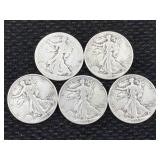 5-silver Half Dollars 90% Silver