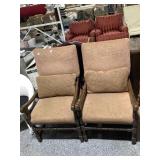Vintage pair of wood and upholstered beige
