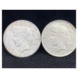 2-silver Peace Dollars