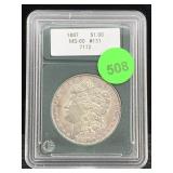 1887 Silver Morgan Dollar Cased Graded
