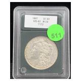 1887 Silver Morgan Dollar Cased Graded