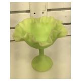 Green custard glass Fenton ruffle edge stemmed