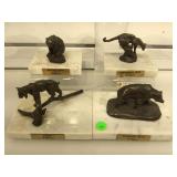4 piece bronze animal statues with marble bases