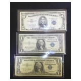 1953B $5 Silver Certificate, 1935E & 1957 $1