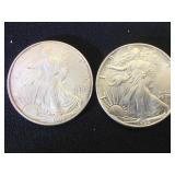 1998 & 1986 SILVER AMERICAN EAGLES, 2 x $