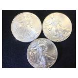 3- AMERICAN SILVER EAGLES, 3 x $
