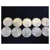 10- BU SILVER PEACE DOLLARS, 10 x $