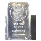 5 oz. .999 Fine Silver Bar, Sunshine Minting