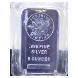 5 oz. .999 Fine Silver Bar, Sunshine Minting
