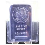 5 oz. .999 Fine Silver Bar, Sunshine Minting