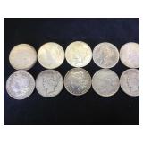 10 - Morgan & Peace Silver Dollars, 10 x $