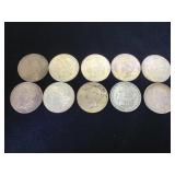 10- Morgan & Peace Silver Dollars, 10 x $
