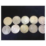 10- Morgan & Peace Silver Dollars, 10 x $