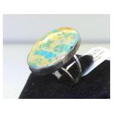 Sterling & turquoise native Amer.ring, signed CJ
