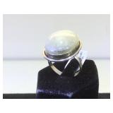 Sterling & off white gemstone ring, size 10