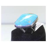 Sterling & turquoise Native Amerring, signed CJ