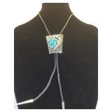 Sterling & Turquoise Native Amer Bolo Tie, marked