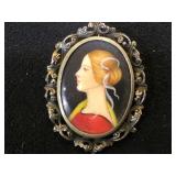 800 Silver, hand - painted womens profile oval