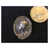 Sterling Art Nouveau girl face pin