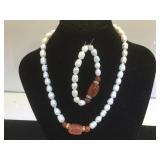 Pearl & bead gemstone necklace & bracelet set
