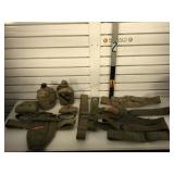 Lot of US military belts, medic pouches, canteen