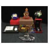 3 crystal Asian deities, 2 desktop gemstone