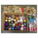 Lot of Christmas ornaments, tinsel and more