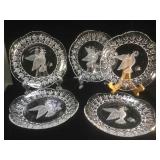 Lot of 5 Gorham crystal dove 1988 plates