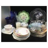 Lot of assorted glassware, china, crystal candle