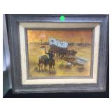 Framed painting on golf leaf by artist Ruth Clark