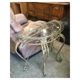 Metal hall table w/glass top