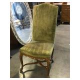 8 Wooden carved Green padded chairs