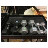 3 matching pairs of dumbbells of 25, 35 and 15