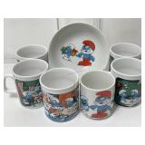 Vtg Smurfs Ceramic Mugs & Bowl by Kiln Craft &